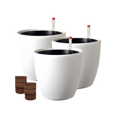 Zestaw 3 samonawadniających się plastikowych doniczek